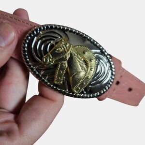 Nocona Girls Pink Tooled Leather Belt 18 Two-Tone Horseshoe Buckle N4410530